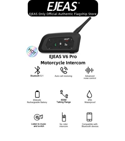Ejeas V6 Pro蓝牙摩托车头盔对讲耳机，蓝牙5.1，850mAh，CVC降噪1件套